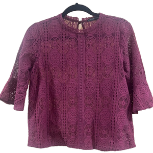 Harlowe & Graham Lace Blouse Womens Size XS 3/4 Sleeve Maroon